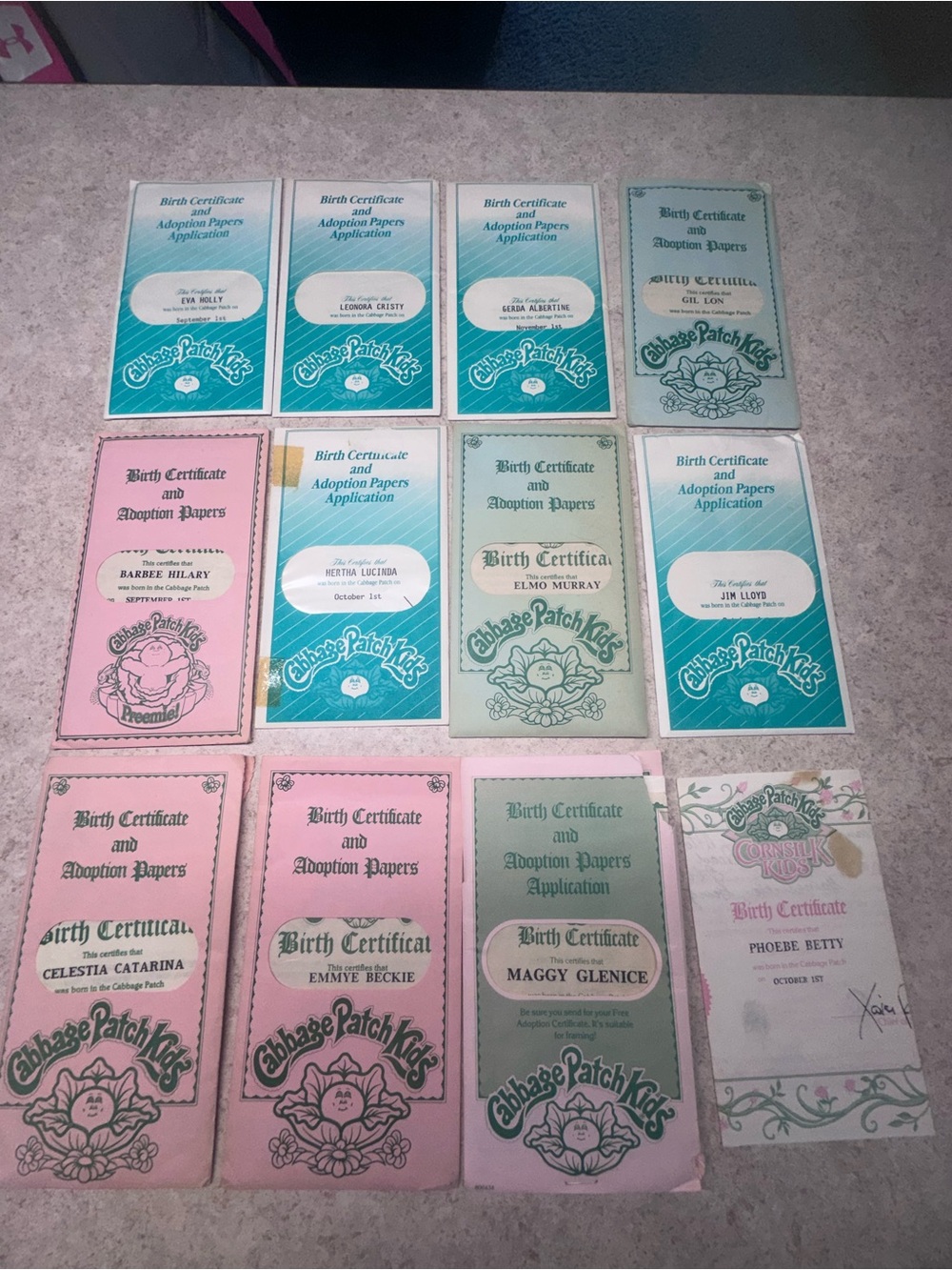 12 Cabbage Patch Kids Birth Certificates 6 have never been opened